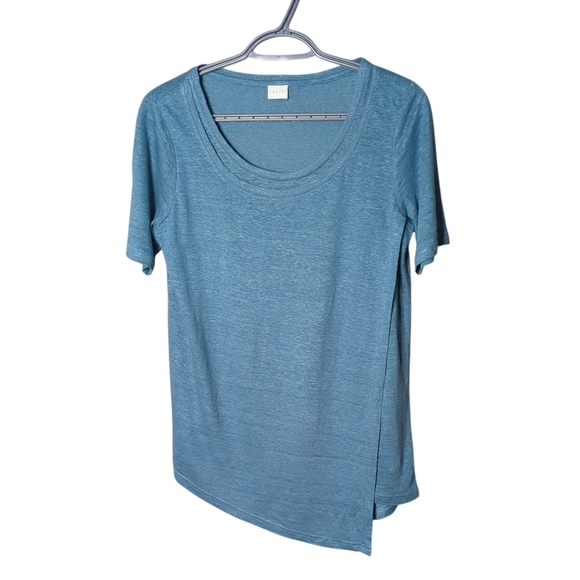 Poetry Tops - Poetry Blue Linen Asymmetric Layered T-Shirt Size 2